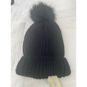 NWT HatAttack Bryce Knit Beanie Black Removable Pom